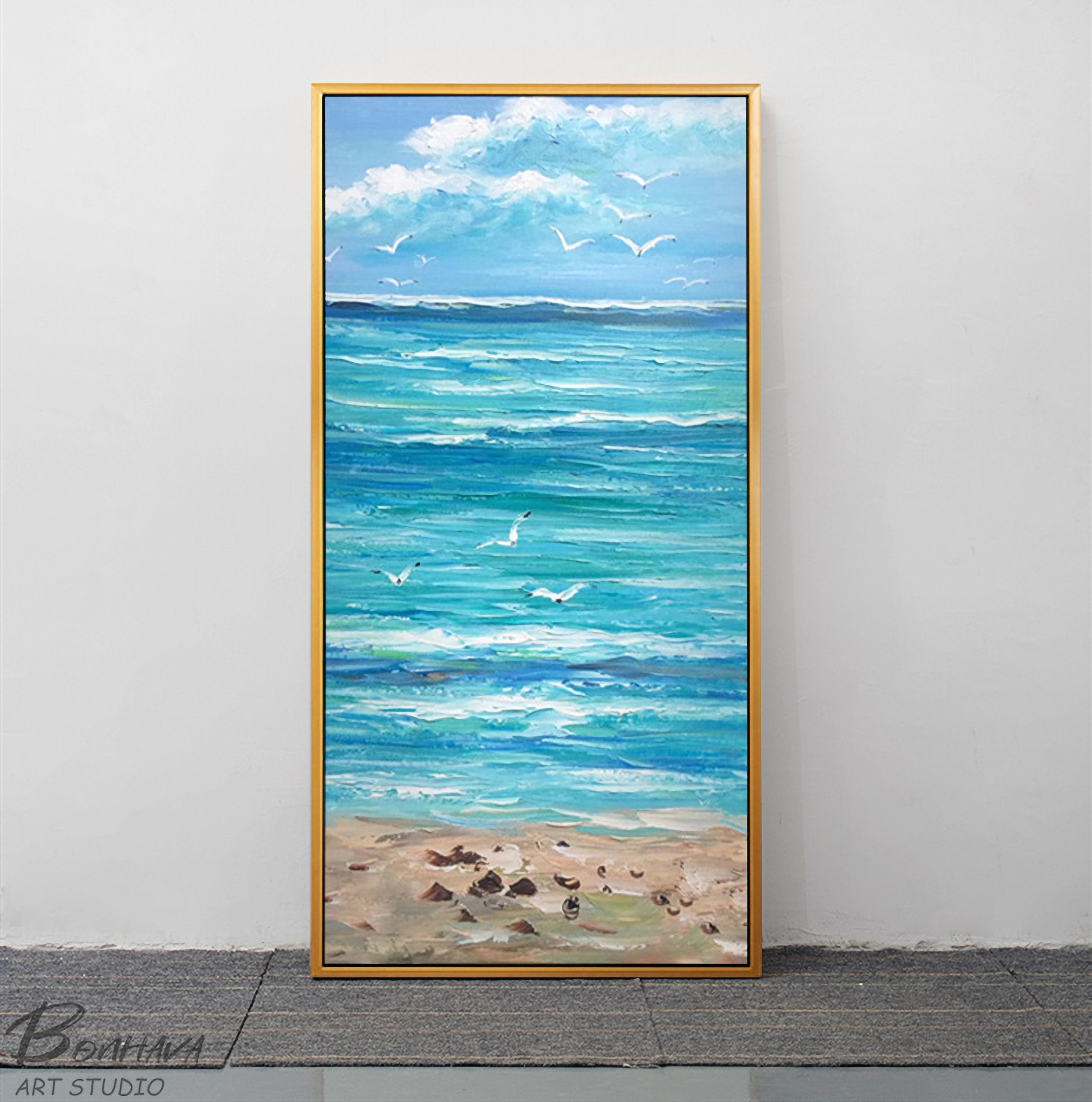 Beach Painting Seascape Wall Art Ocean Picture Artwork Etsy