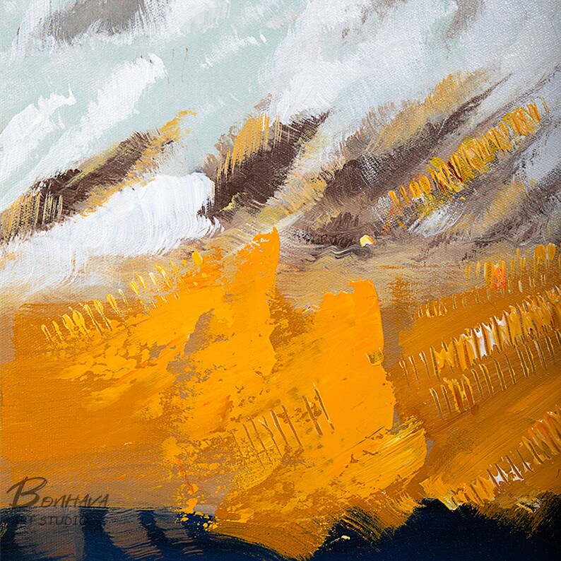 Harvest Land and Sky Abstract Painting Blue White and Etsy