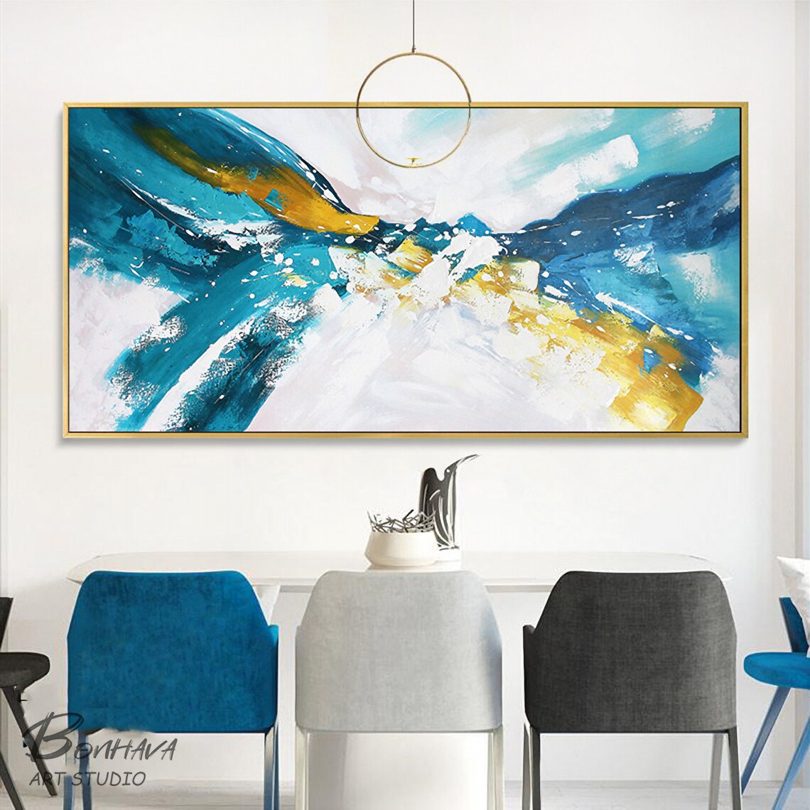 Blue and White Abstract Painting Abstract Wall Decor Large Etsy