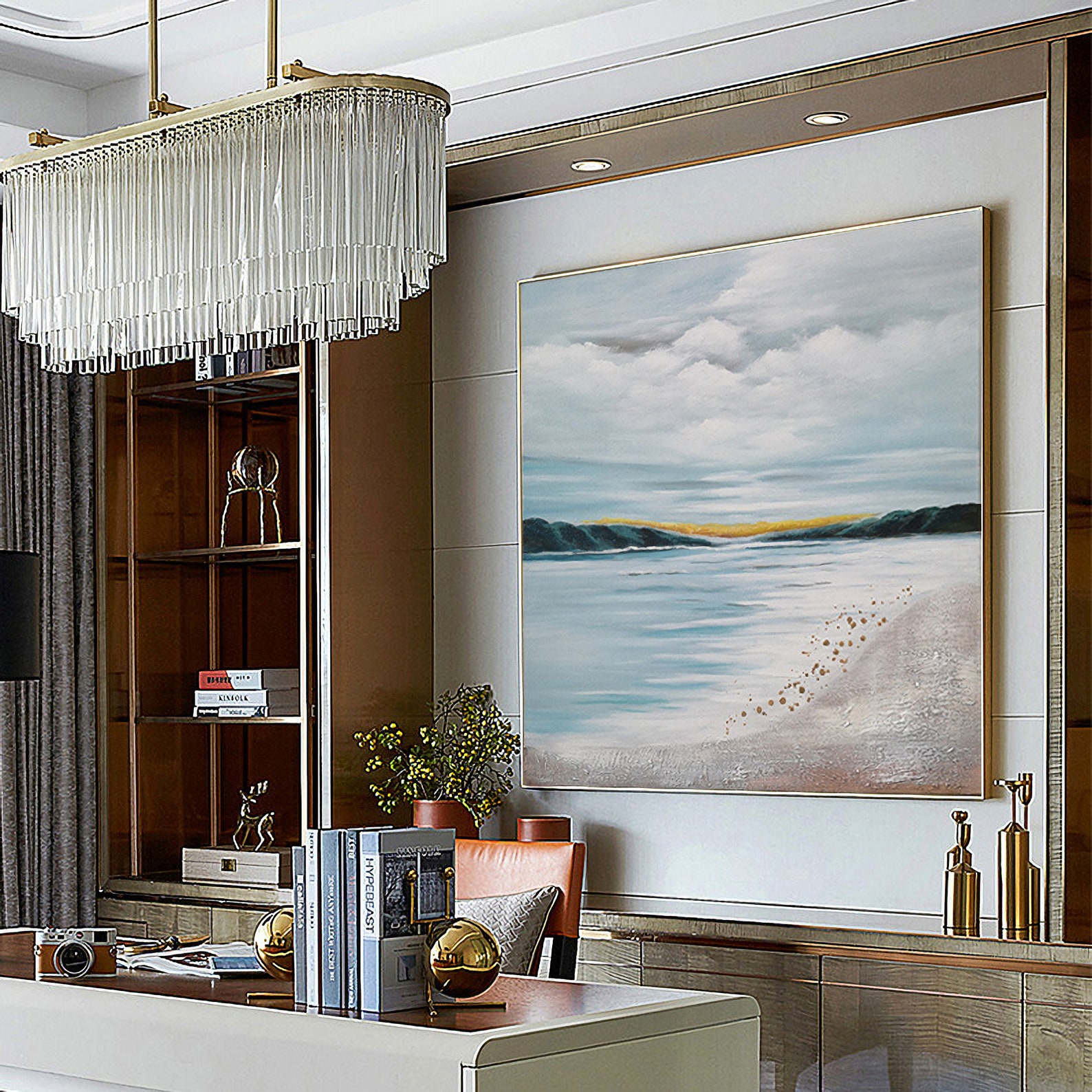 Ocean Wall Art Abstract Beach Painting Coastal Wall Decor | Etsy