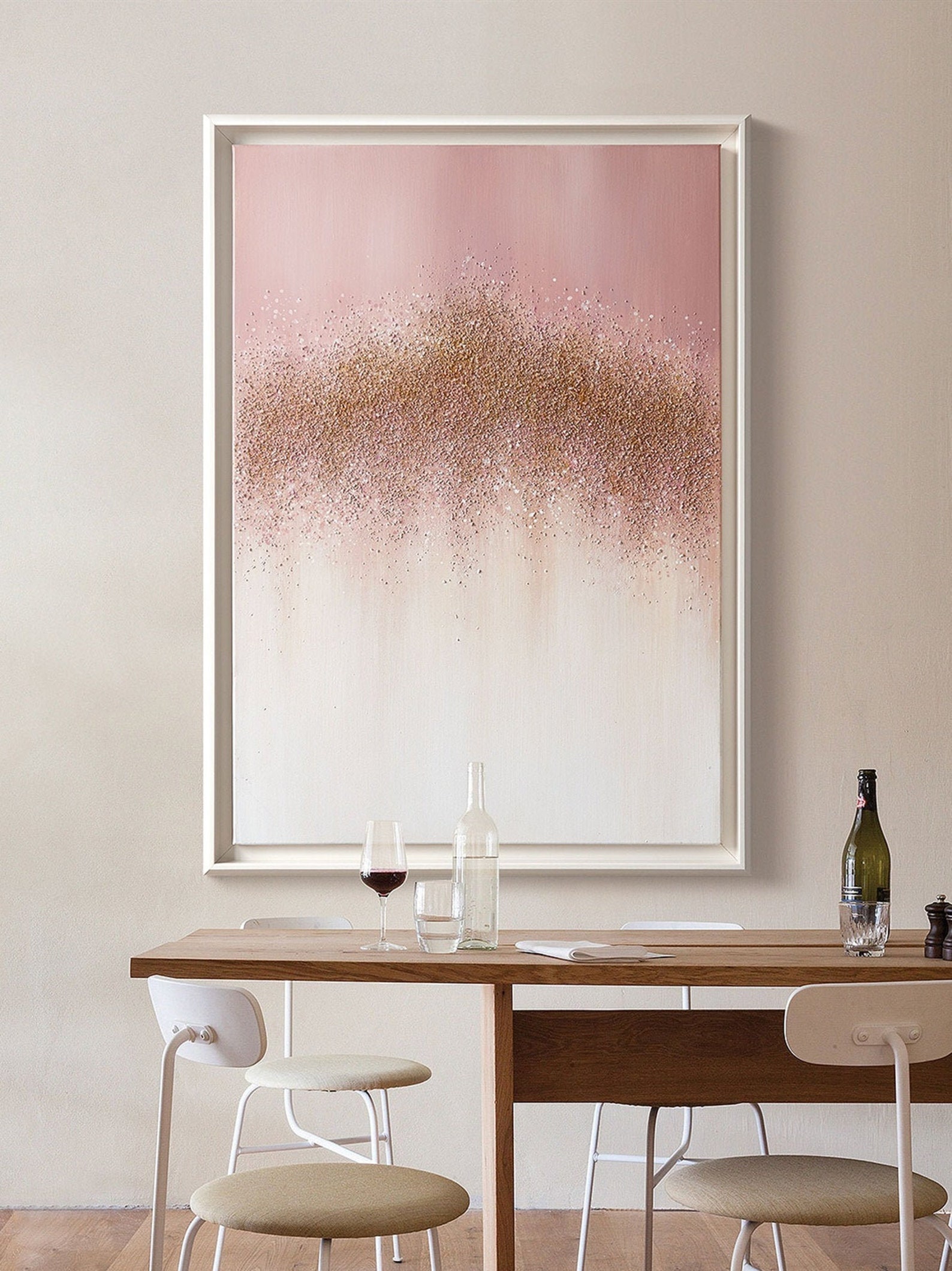 Pink Gold Painting Abstract Glitter Canvas Wall Art Abstract Etsy