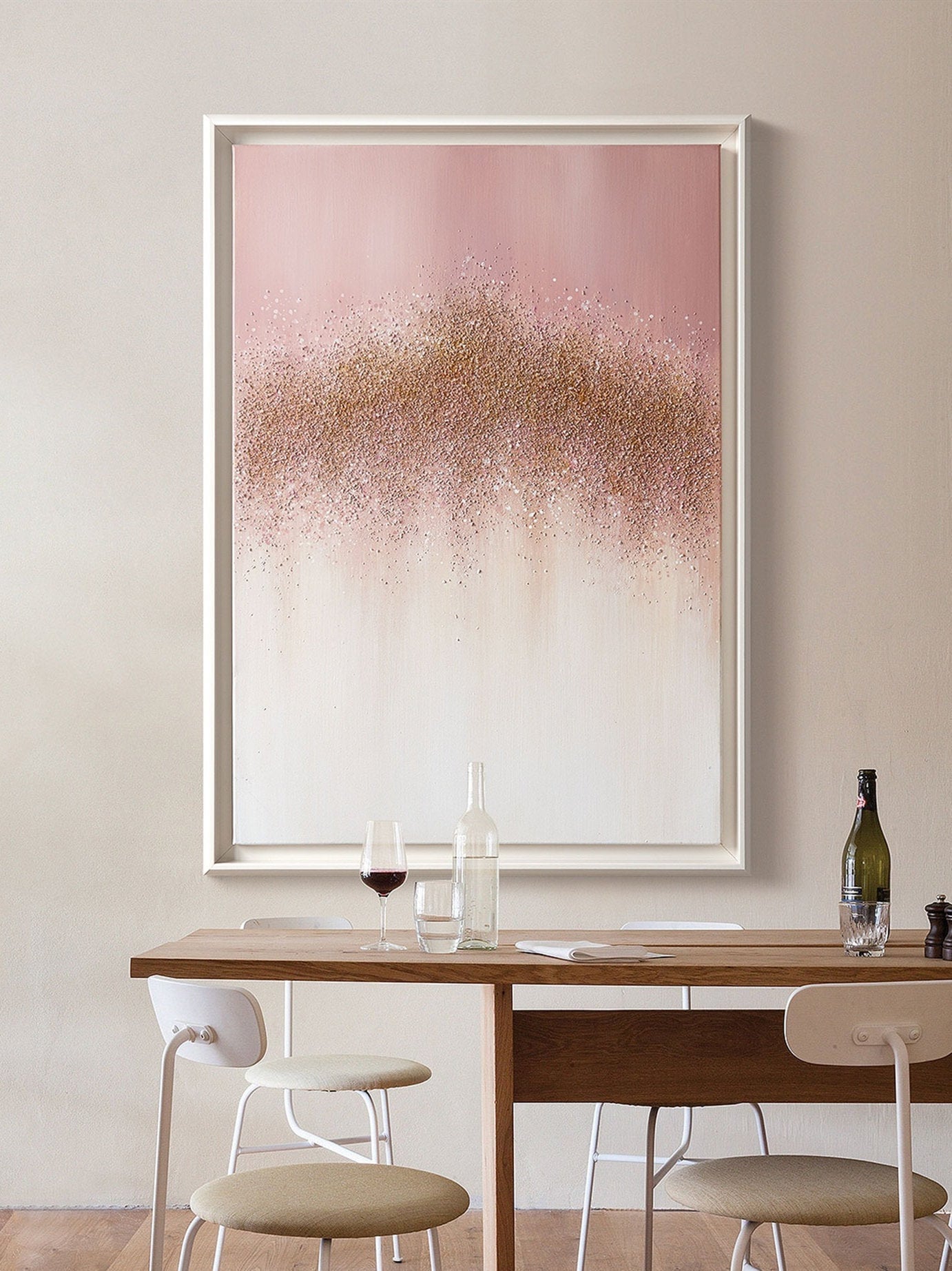 Pink Gold Painting Abstract Glitter Canvas Wall Art Abstract Etsy