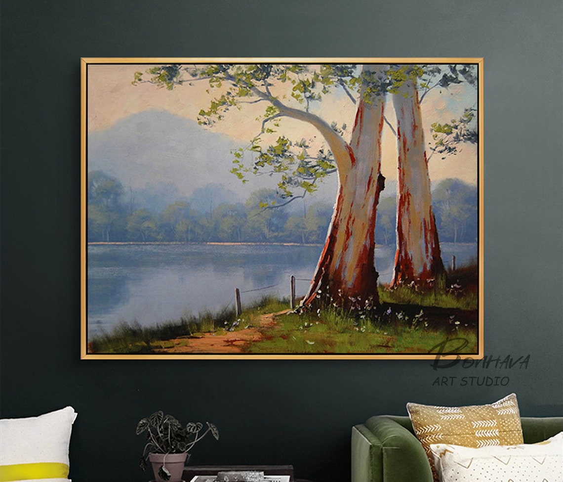 Tree Lake Wall Art Decor Landscape Leaves Forest Canvas Etsy