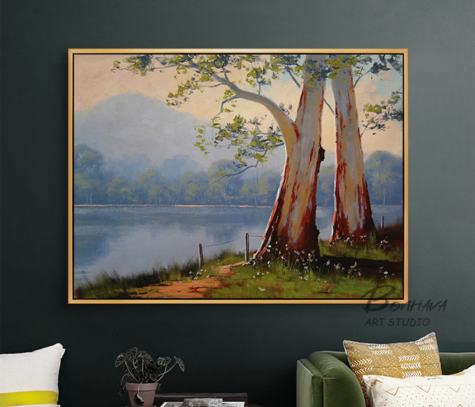 Tree Lake Wall Art Decor Landscape Leaves Forest Canvas Etsy