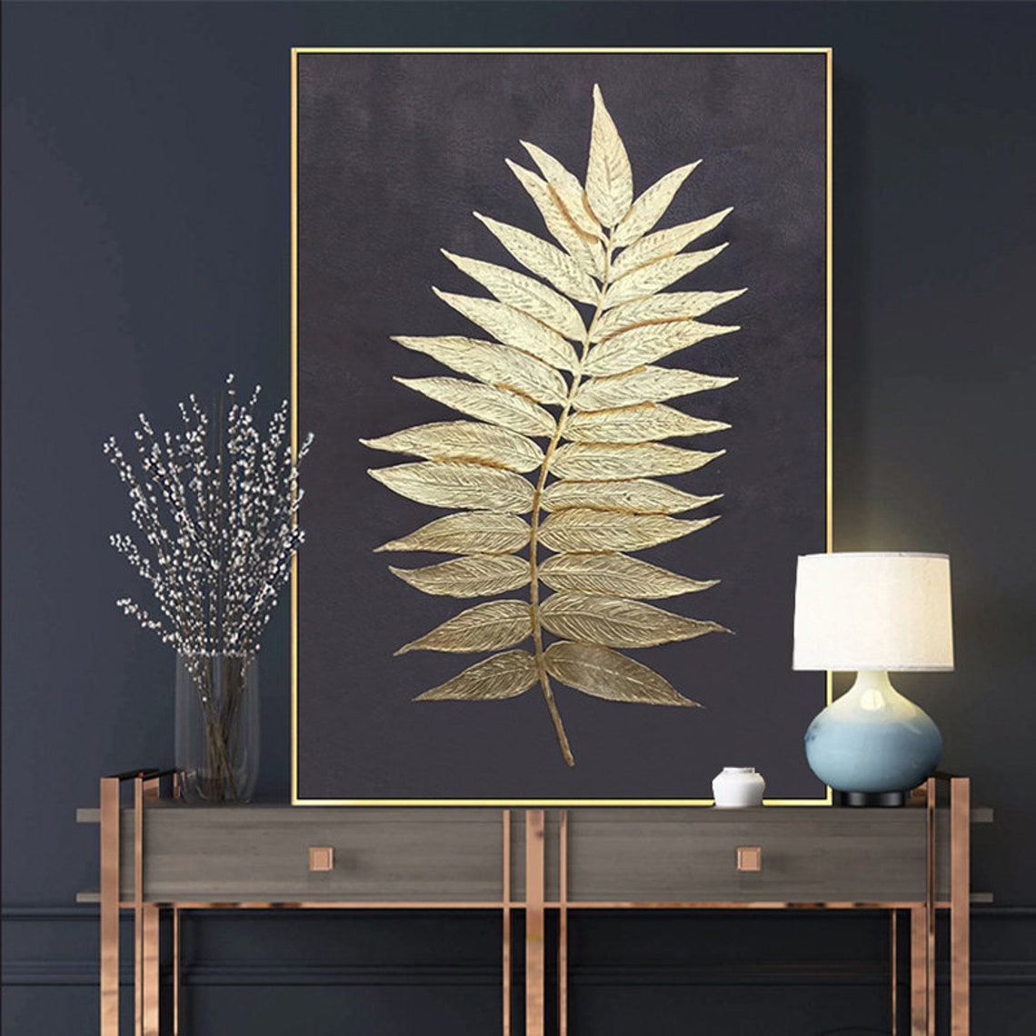 Gold Leaf Wall Art Botanical Canvas Wall Art Extra Large Etsy