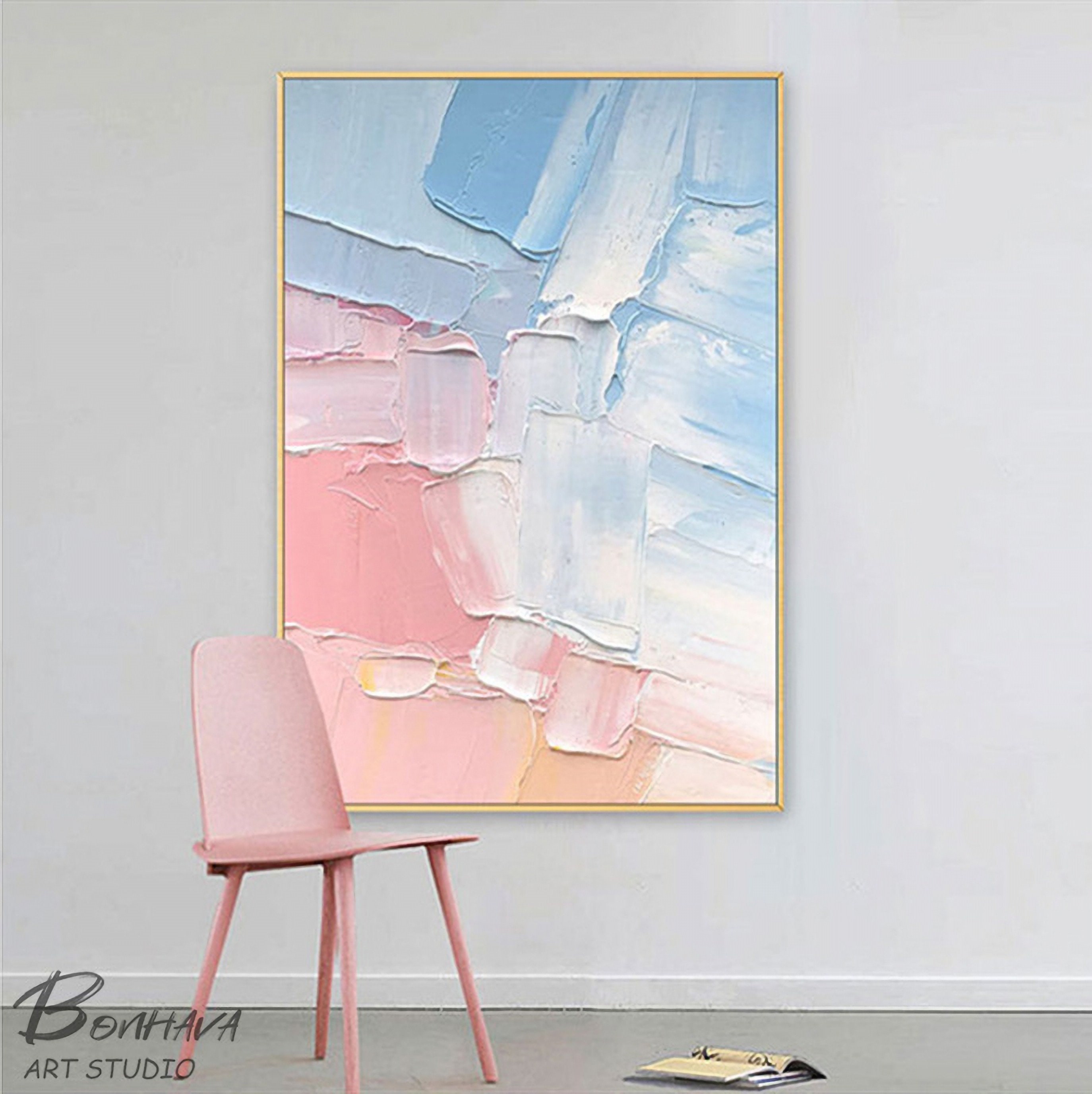 Pink and Blue Abstract Painting Bedroom Wall Decor Etsy