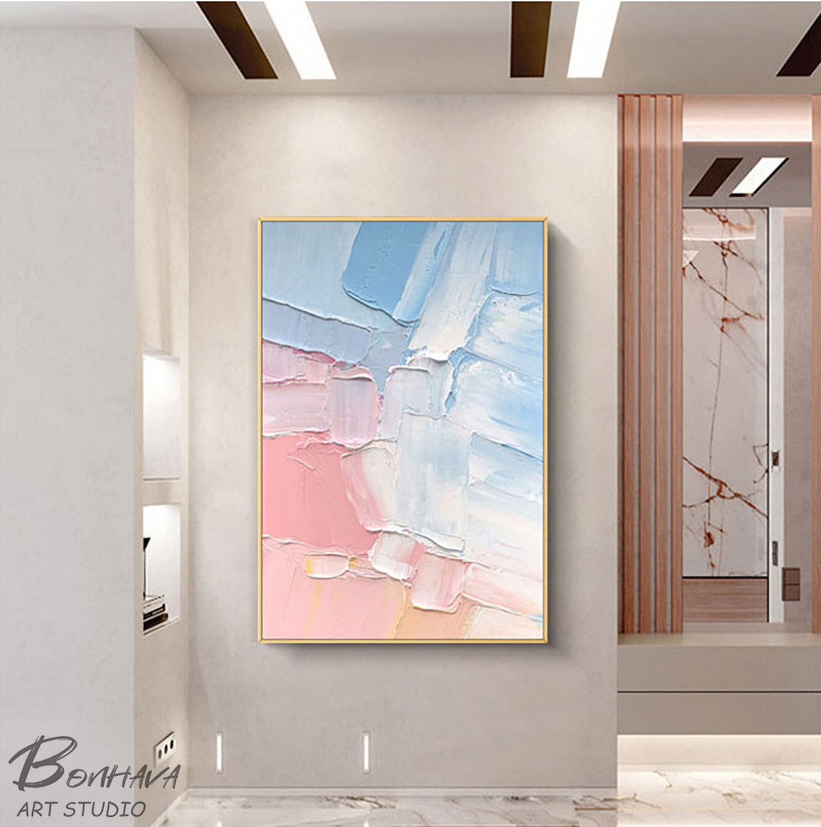 Pink and Blue Abstract Painting Bedroom Wall Decor Etsy