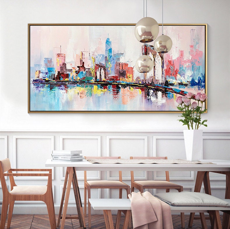 Art & Collectibles Modern city Wall art decor,City skyline Abstract oil