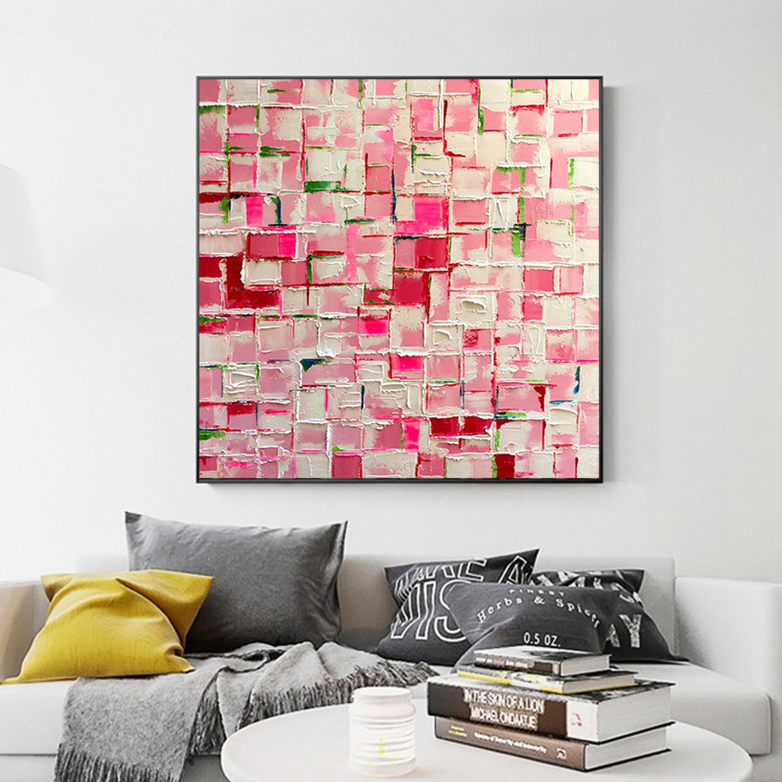 Pink Wall Art Pink Abstract Painting on Canvas Acrylic Etsy