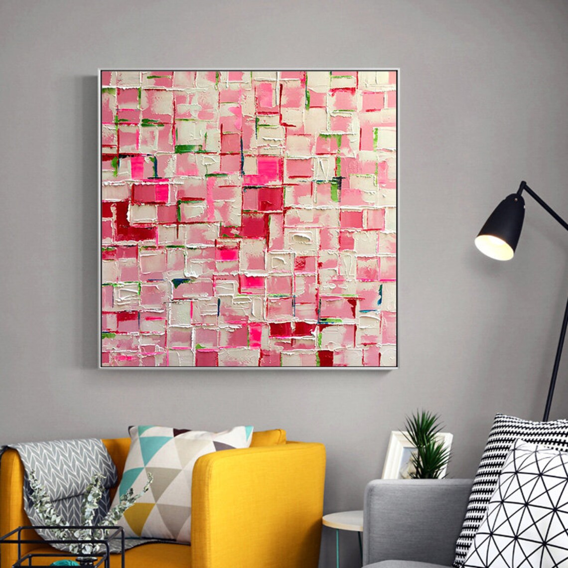 Pink Wall Art Pink Abstract Painting on Canvas Acrylic Etsy