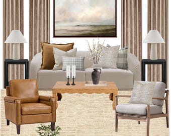 Modern Meets Traditional Living Room | Living Room Design Package | E-Design | Living Room Mood Board | Interior Designer | Instant Download