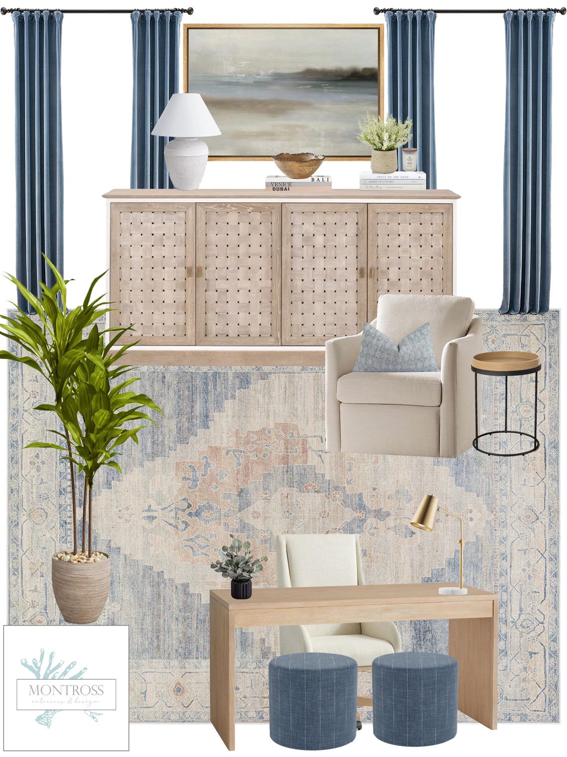 Transitional Coastal Home Office | Home Office Design Package | E ...