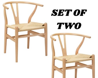 LOT DE 2 chaises, chaise Wishbone, Japandi, chaises en bois, chaises pour salle à manger, wabi sabi