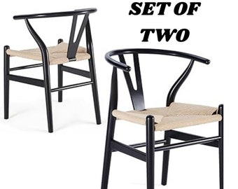 LOT DE 2 chaises, chaise Wishbone, Japandi, chaises en bois, chaises pour salle à manger, wabi sabi