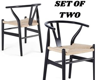 SET AUS 2 ESSZIMMERSTÜHLEN, Wishbone-Stuhl, Japandi, Holzstühle, Stühle für Esszimmer, Wabi Sabi