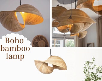 LAMPADA DI BAMBÙ NATURALE Lampada in vimini in rattan Lampada a sospensione con paralume stile Boho Lampadario in rattan Lampada a sospensione Rotin Natural Vintage