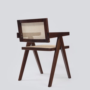 Chaise de salle à manger en rotin, chaise en bois Pierre Jeanneret, chaise de bureau en rotin, meubles vintage du milieu du siècle, chaise en rotin, viennois, Japandi image 3