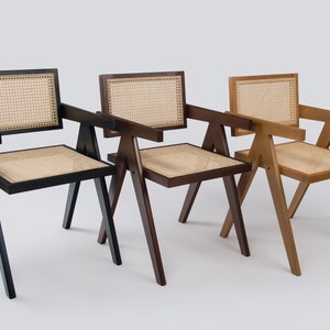 Chaise de salle à manger en rotin, chaise en bois Pierre Jeanneret, chaise de bureau en rotin, meubles vintage du milieu du siècle, chaise en rotin, viennois, Japandi image 7