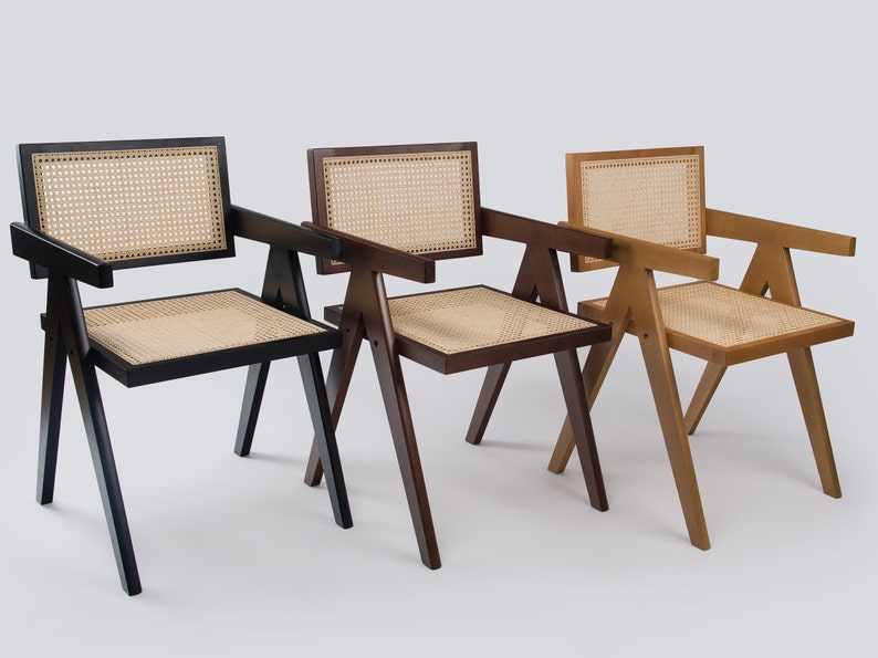 Chaise de salle à manger en rotin, chaise en bois Pierre Jeanneret, chaise de bureau en rotin, meubles vintage du milieu du siècle, chaise en rotin, viennois, Japandi image 7