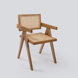 Chaise de salle à manger en rotin, chaise en bois Pierre Jeanneret, chaise de bureau en rotin, meubles vintage du milieu du siècle, chaise en rotin, viennois, Japandi image 5
