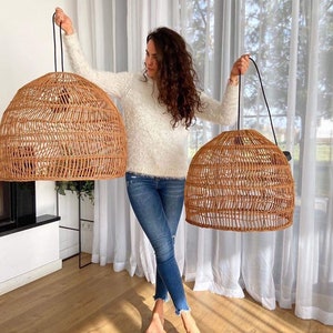 Handgefertigte Rattanlampe GLOCKE Korblampe Boho Stil Lampenschirm Hängelampe Rattan Kronleuchter Hängelampe Aufhängung Rotin Natura Vintage Lampe Bild 2