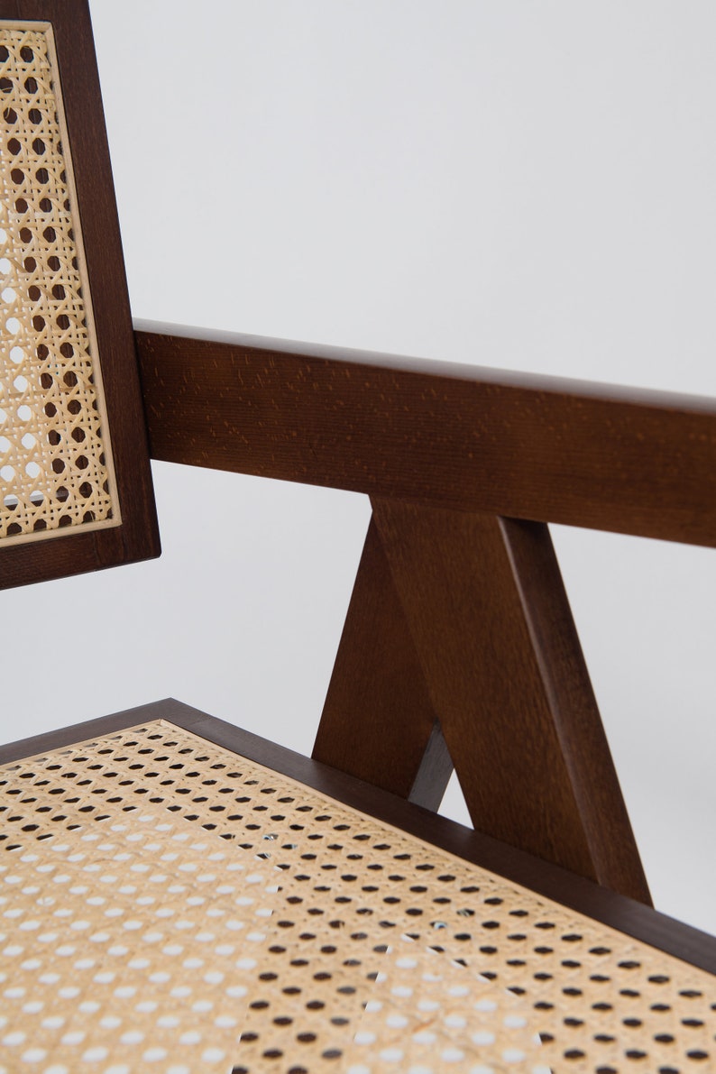 Chaise de salle à manger en rotin, chaise en bois Pierre Jeanneret, chaise de bureau en rotin, meubles vintage du milieu du siècle, chaise en rotin, viennois, Japandi image 4