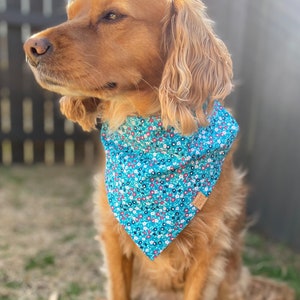 Teal Floral Dog Bandana Over the Collar Easter Dog Bandana Slip On Blue Floral Dog Bandana Spring Dog Mom Easter Gift Flowers Pet Scarf