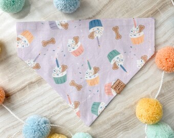 Over the Collar Birthday Dog Bandana Cupcake Dog Bandana Dog Treats Dog Bandana Puppuccino Dog Bandana Custom Birthday Bandana Slip On