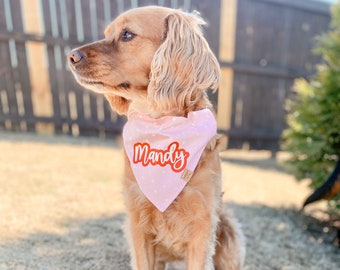 Pink and White Polka Dots Dog Bandana Valentine's Day Dog Bandana Over the Collar Personalized Dog Bandana Valentines Day Dog Mom Gift