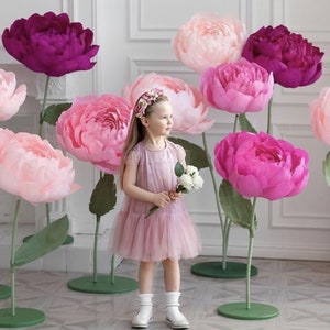 Fiore carta gigante con stelo / enorme foglio carta Peony Foto Prop Fiore carta piedi libera fondale Carta Da Sposa Fiore cabina foto Festa