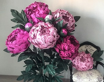 Giant Paper Peony Flower with Stem: Handmade Photo Prop