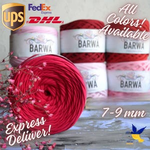 May include: Red, pink, and burgundy yarn balls with the word "BARWA" printed on each. The yarn is 7-9 mm thick. The text "All Colors! Available" is printed on the image.