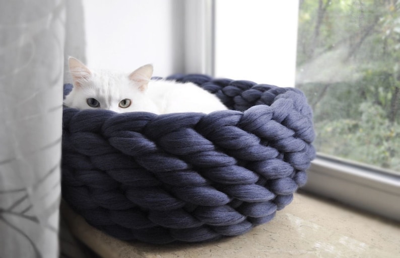 Chunky cat bed Merino wool cat bed Cat cave Crochet bed Chunky Etsy