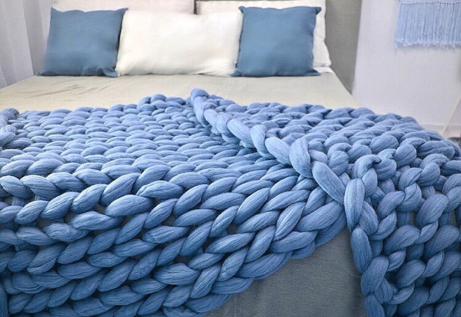 100 Large Knit Blanket Chunky Knit Blanket Big Knit Etsy