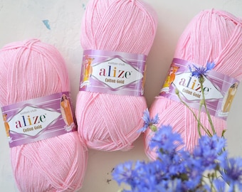 Hilo Alize Cotton Gold – 55  algodón, 45% acrílico, hilo mercerizado suave de grosor medio (DK).