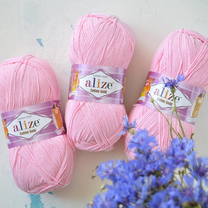 Mercerized Cotton Gold Yarn – Alize 55 Cotton 45% Acrylic, 330m/100g ...