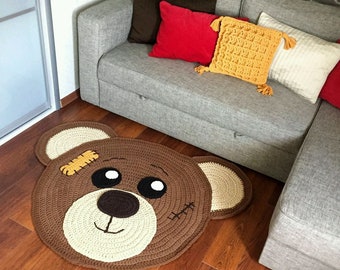 Handmade Beige Crochet Nursery Rug for Kids Room Decor