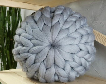 Chunky Knit Merino Wool Pillow: Handmade Home Decor Cushion