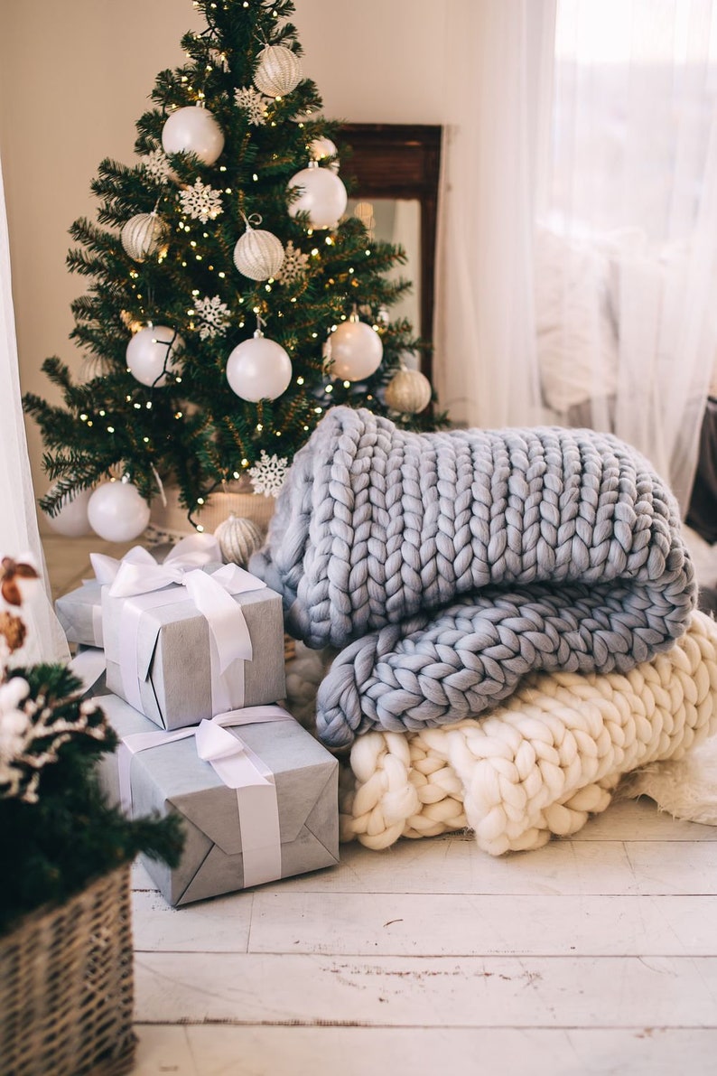 Giant Blanket 100 Merino Wool Blanket Chunky Knit Blanket Etsy