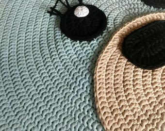 Natural Linen Rug, Round Rug, Scandinavian rug, Crochet rug, Nursery rug, living room rug, floor rug, area rug, knitted rug, linen carpet
