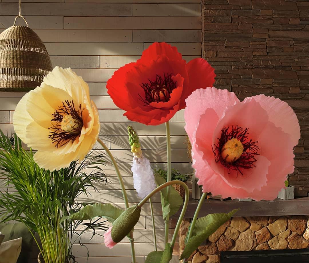 Giant Red Poppy Flower 24 Inch – Handmade Crepe Paper, Wedding