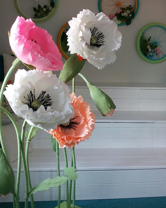 Giant Paper Poppy With Stem, Wedding Party Flower