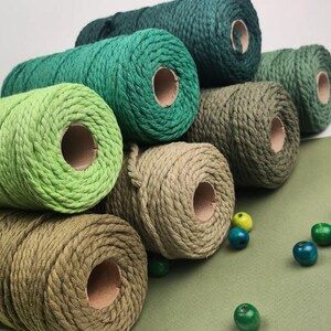 3-6 mm Macrame Cord, Single Strand Twisted 130Yard Recycled Cotton Cord, 100% cotton macrame rope, macrame string cotton yarn, macrame yarn,