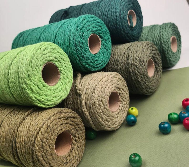 3-6 mm Macrame Cord, Single Strand Twisted 130Yard Recycled Cotton Cord, 100% cotton macrame rope, macrame string cotton yarn, macrame yarn,