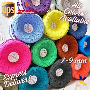 T-Shirt yarn, Fabric yarn, T Shirt yarn, 100% Cotton, Jersey T-shirt yarn, 3-11 mm, Rainbow yarn, Crochet Yarn, 80 colors, various lengths