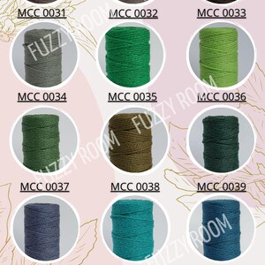 May include: A color palette of yarn samples in various shades, including brown, green, teal, and blue. Each yarn sample is labeled with a unique code, such as MCC 0031. The word "Palette" is at the top.