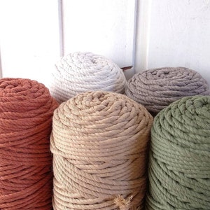 Natural 4mm cotton cord, 108 yards (100 meters) - Colorful Rope, Three Strand, Twisted Cotton Rope, Recycled Cotton Rope, macrame cord