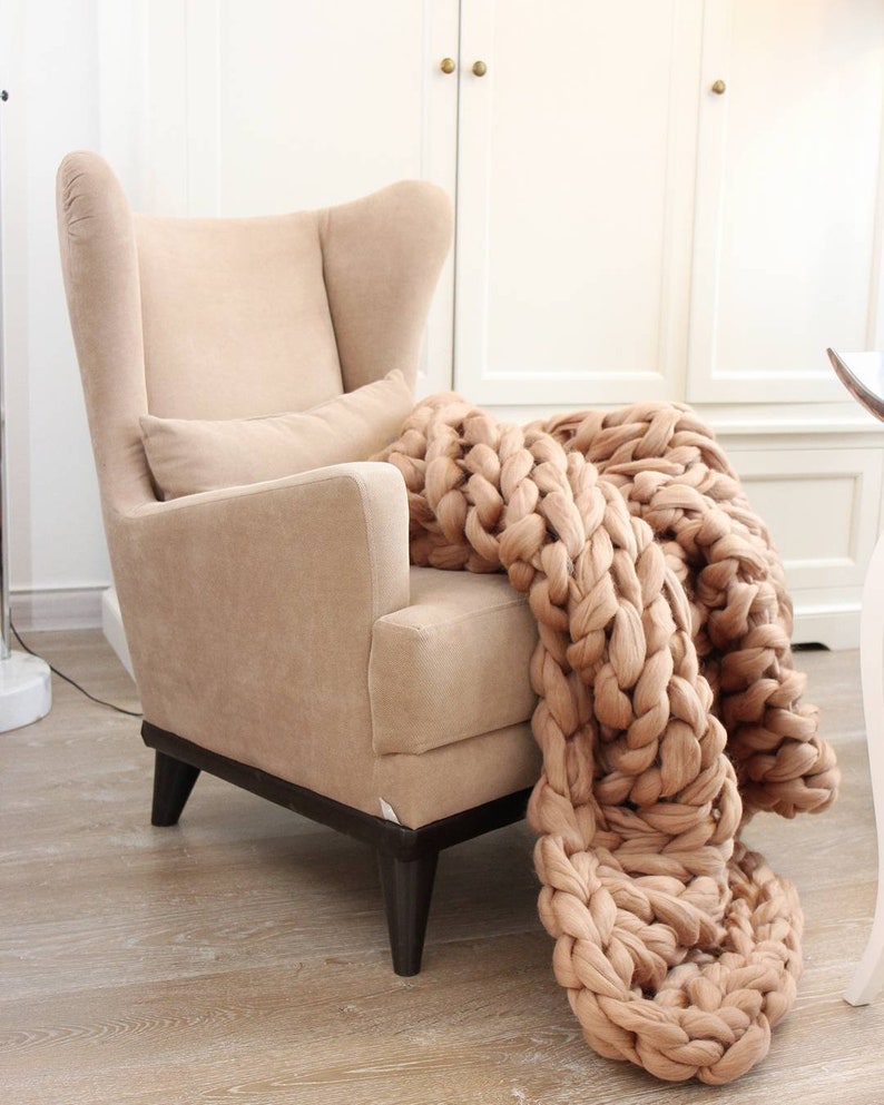 Queen Size Chunky Blanket Soft Bulky Wool Bed Throw Etsy