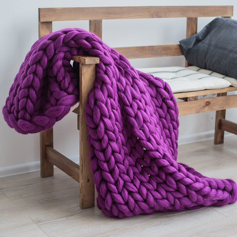 Chunky Knit Blanket Chunky Knit Vegan Yarn Blanket Super Etsy