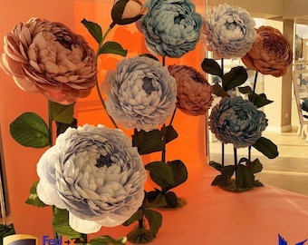 Riesige Papierblume mit Stiel | Riesige Pfingstrose aus Papier Fotorequisite | Freistehende Papierblume | Hochzeit Papierblumen Hintergrund